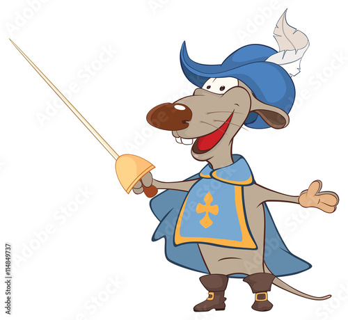 Illustration of a Cute rat . King's Musketeer. Cartoon Character