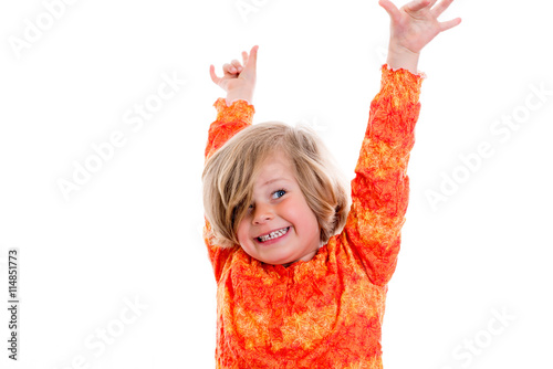 happy girl with arms up photo