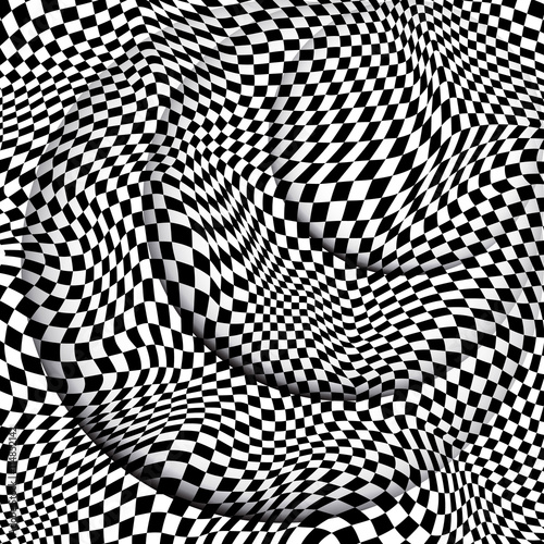 Abstract black and white checkered background. Monochrome pattern with a distorted space. Element for design.