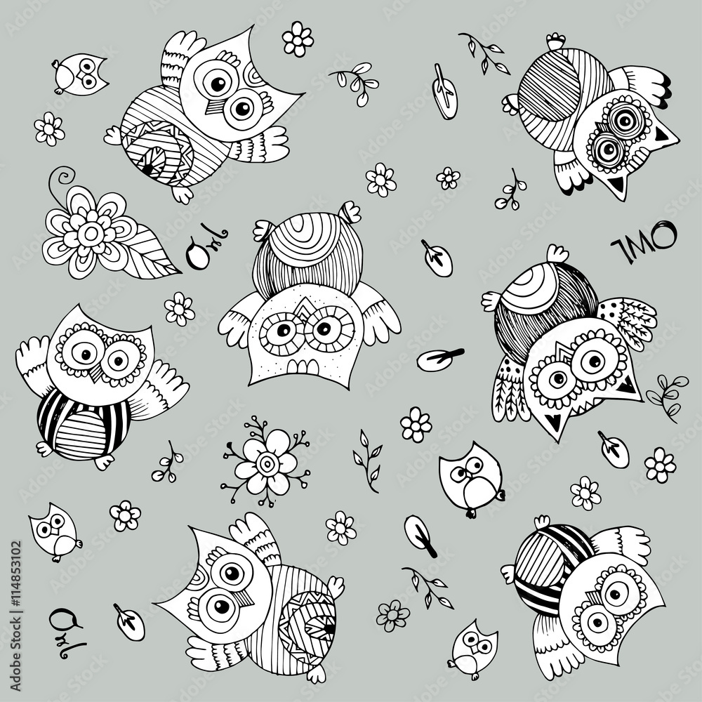 Owl Doodle Set Vector Owl Doodle Set Vector