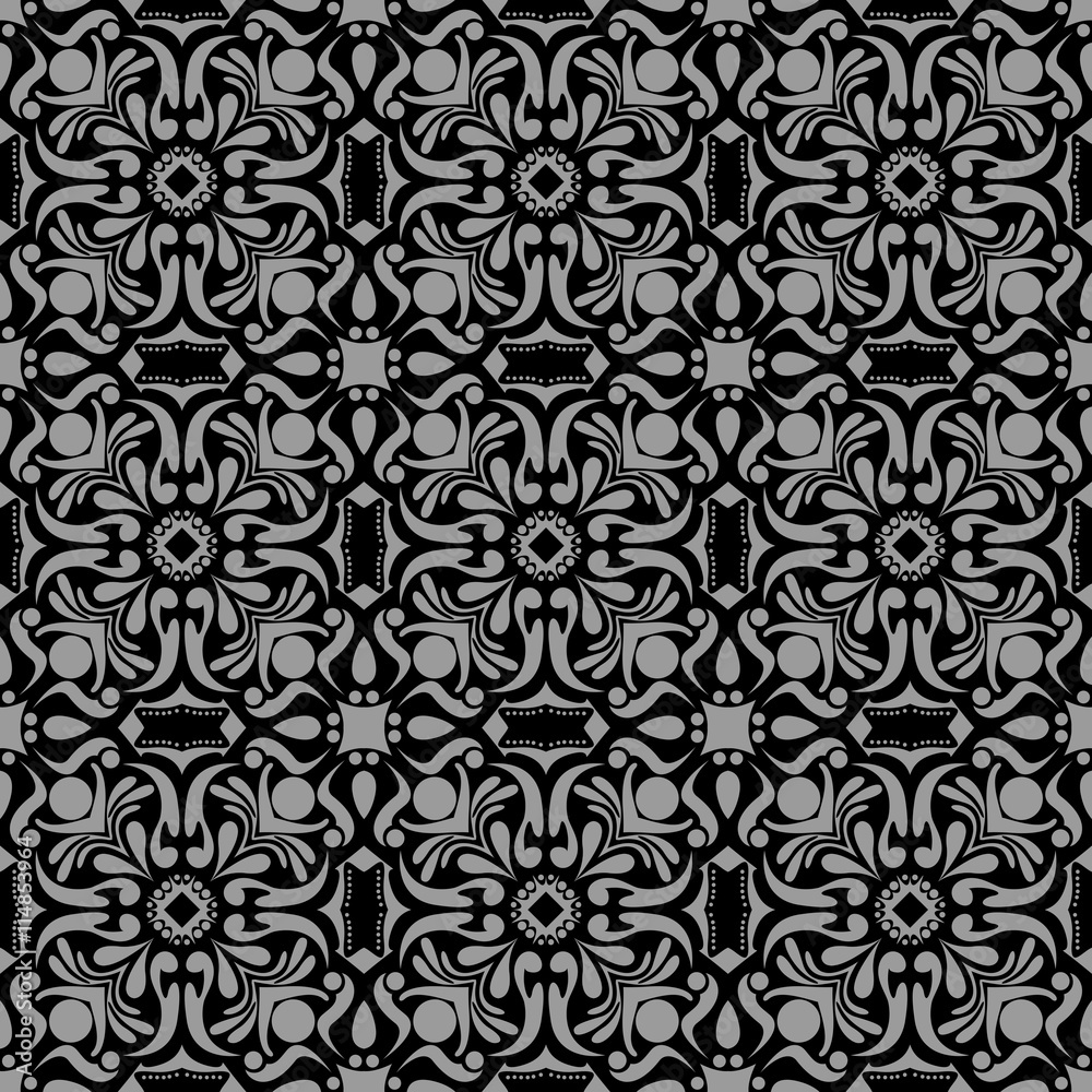 Black and white vintage floral background pattern