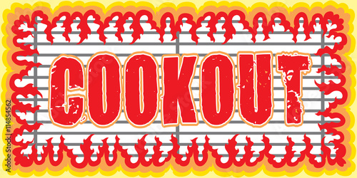 Cookout With Flames Design is an illustration of a cookout or barbecue design with a grill and frame shape made of flames or fire. Great for cookout or barbecue flyers, invitations or t-shirts.