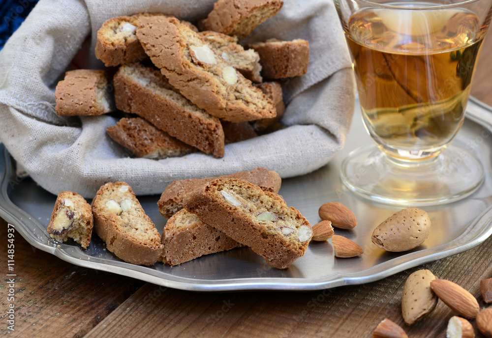 Cantuccini - Biscotti with Vin Santo on Silver Tablet / Foodstyling / Rustical Cantuccini - Biscotti with Vin Santo on Silver Tablet / Foodstyling / Rustical