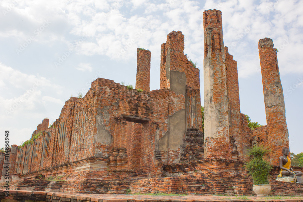 The remains of the temple ruins in Ayutthaya, Thailand.