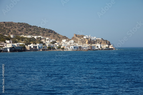 View from the sea to the town Mandraki