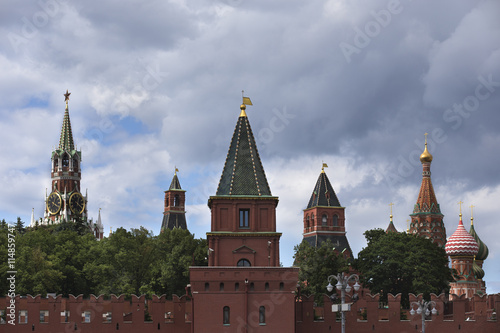 Russia, Moscow, view on Kremlin on against dramatic cloudy sky.