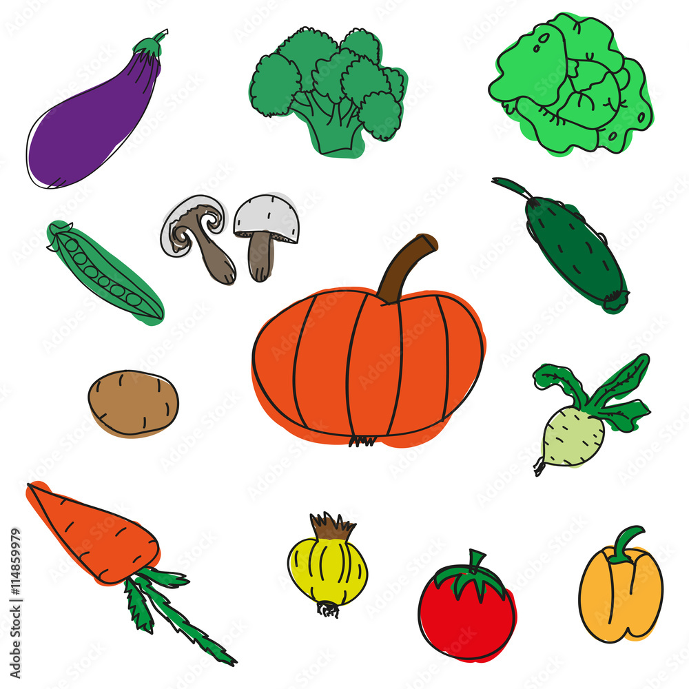 Set of various doodles, hand drawn rough simple sketches different kinds vegetables. Set of various doodles, hand drawn rough simple sketches different kinds vegetables.