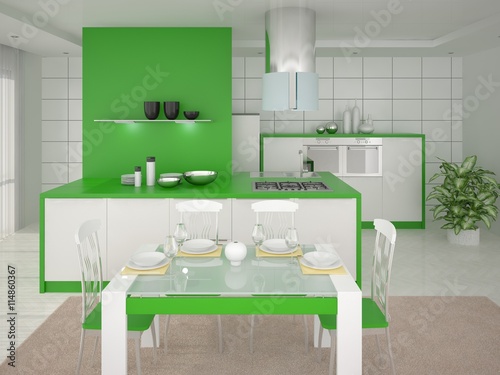 Bright and spacious kitchen with comfortable furniture.