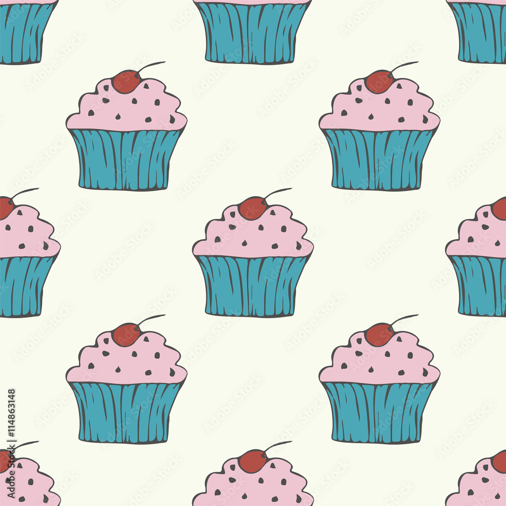 Cute hand drawn cupcake seamless pattern Cute hand drawn cupcake seamless pattern