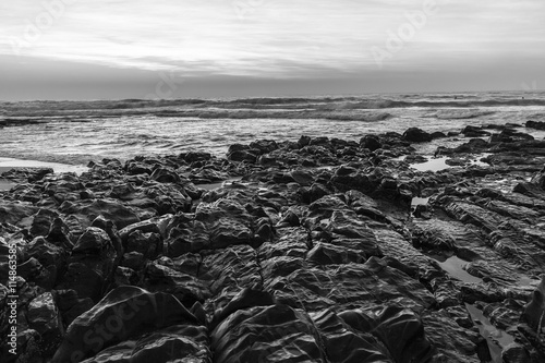 Beach Ocean Rocks black white landscape