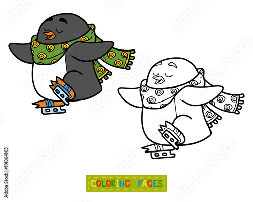 Coloring book for children, penguin on skates