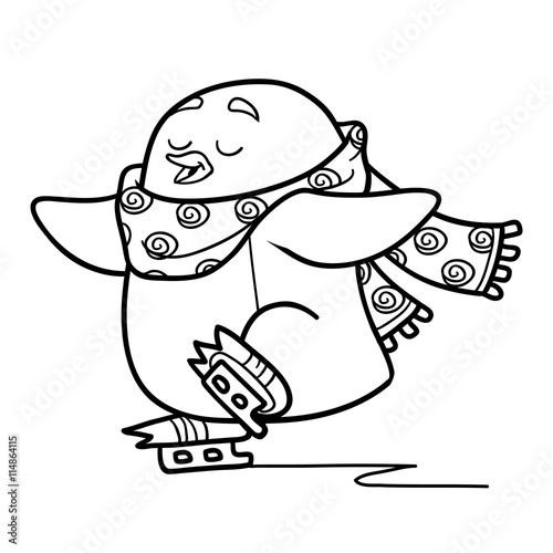 Coloring book for children, penguin on skates