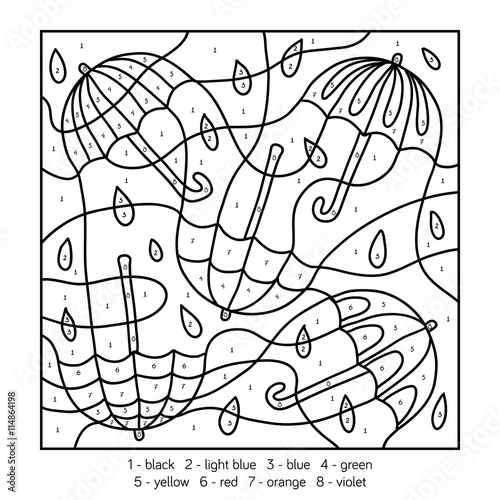 Color by number, education game about umbrellas