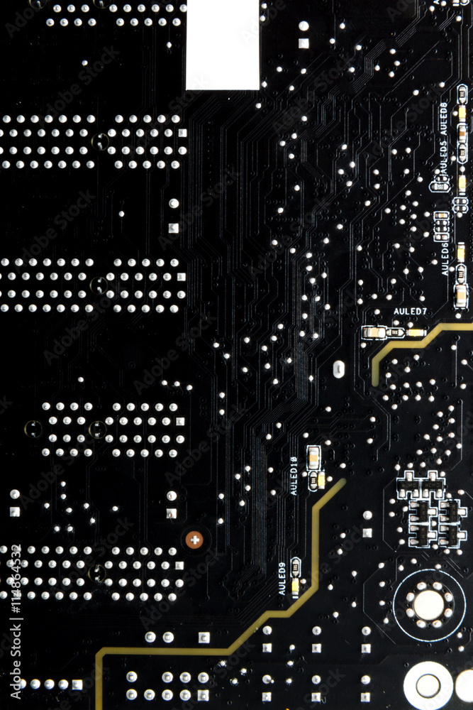 Fototapeta premium Detailed black motherboard for a personal or server computer