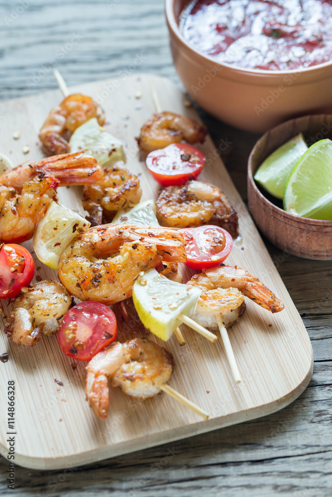 Skewers with shrimps