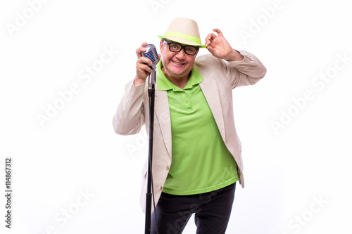 Male showman on white background