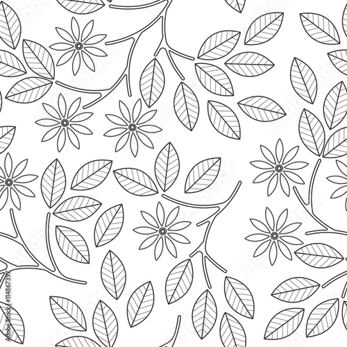 Seamless pattern with decorative leaves, flowers and lines isola © da6kin