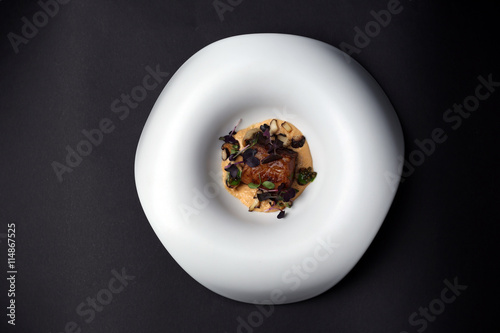 Fresh grilled beef steak with cream mushroom sauce 