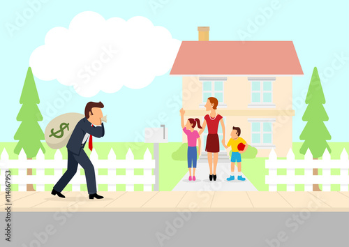 Man returning home with a bag of money