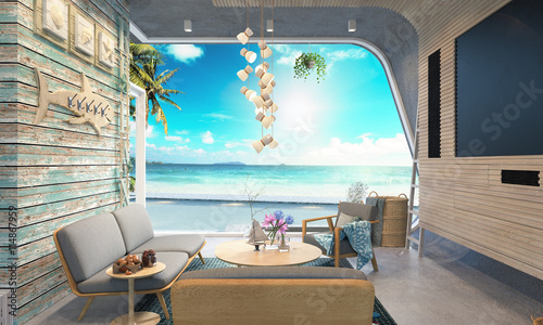 Beach house on sea view 3d rendering