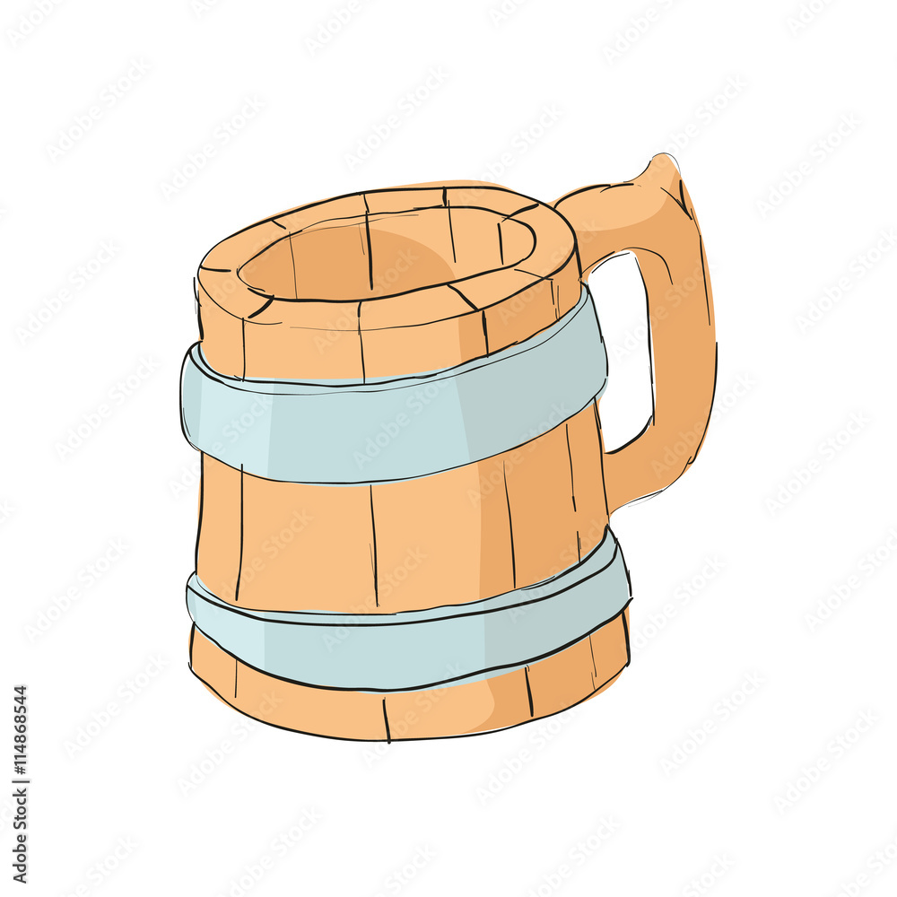 Wooden beer mug icon in cartoon style isolated on white background. Dishes and drink symbol Wooden beer mug icon in cartoon style isolated on white background. Dishes and drink symbol