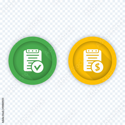 Payroll, bill icons, green and yellow, vector illustration