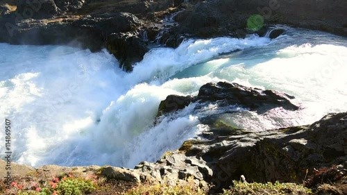Waterfall with heavy flow and spray