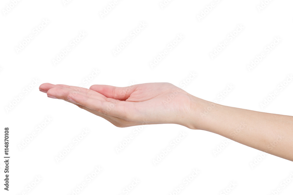 Woman's hand holding something empty, isolated on white background. Woman's hand holding something empty, isolated on white background.