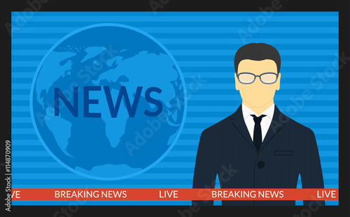 vector illustration.TV screen with the breaking news. Male news anchor