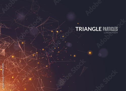 Abstract polygonal techno background. Futuristic style card. Business presentations. Lines, point, planes in 3d space. Cybernetic dots, creative banner.