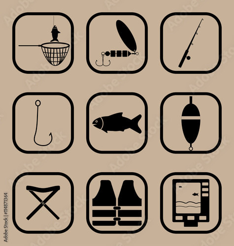 Fishing simple icons set