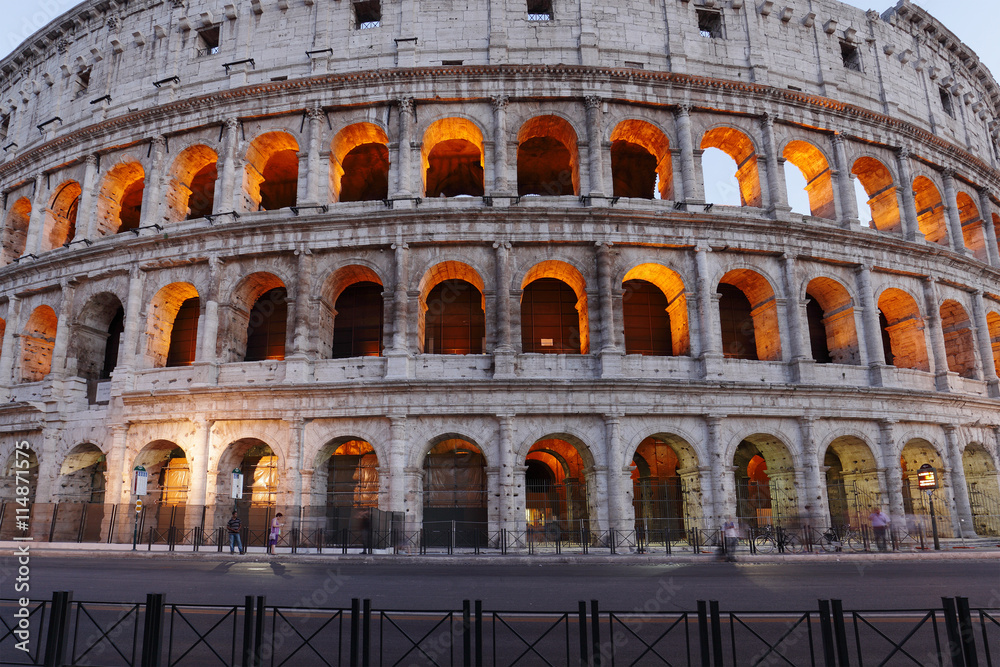 The Roman Colosseum at dusk