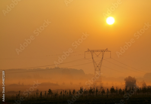Landscape with electricity transmission pylon