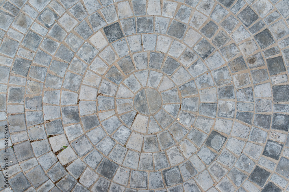 Cobble circular pattern block pavement texture. Top view