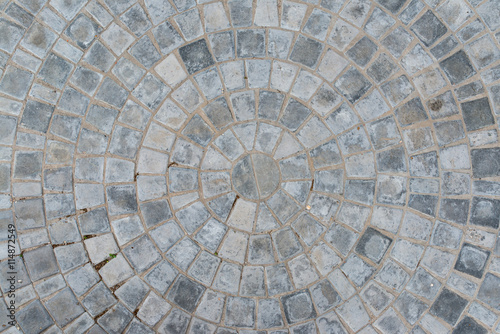 Cobble circular pattern block pavement texture. Top view