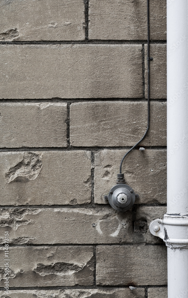 Old Electrical Switch ON OFF With Wires Stone Wall Background Old Electrical Switch ON OFF With Wires Stone Wall Background