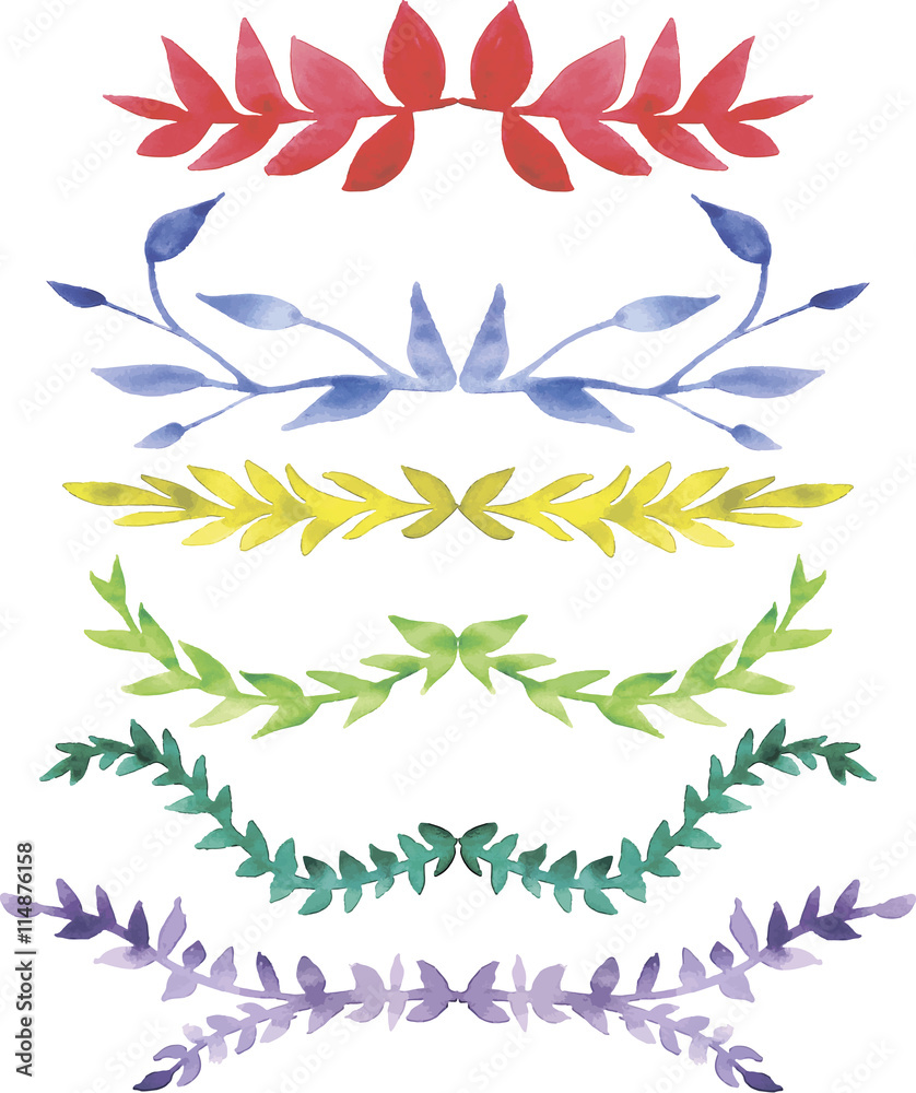 Fototapeta premium Set of multicolored watercolor borders