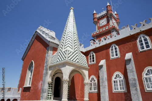 Pena National Palace (Palacio Nacional da Pena) - Romanticist palace in Sao Pedro de Penaferrim. Sintra, Portugal. Palace is a UNESCO World Heritage Site and one of Seven Wonders of Portugal. 