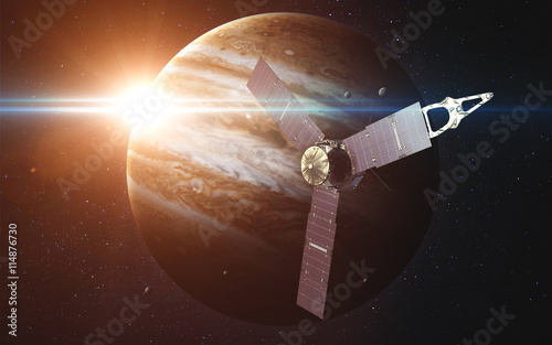 Photography Juno sattelite orbiting Jupiter