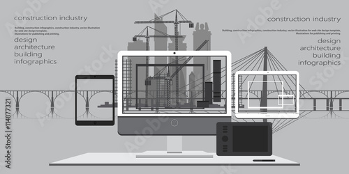 Building, design, architecture, construction infographics, construction industry, vector illustration for web site design template, illustrations for publishing and printing.