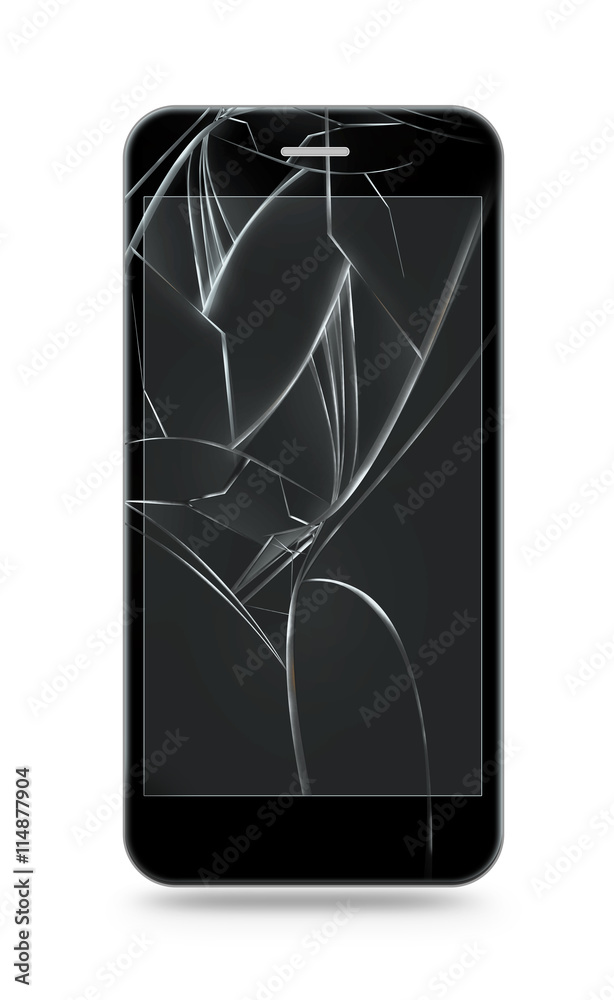 Broken mobile phone screen isolated. Smartphone monitor damage mock up.  Cellphone crash and scratch. Telephone fail. Display glass hit. Device  destroy problem. Smash gadget. Bad accident. Need repair. Illustration  Stock | Adobe