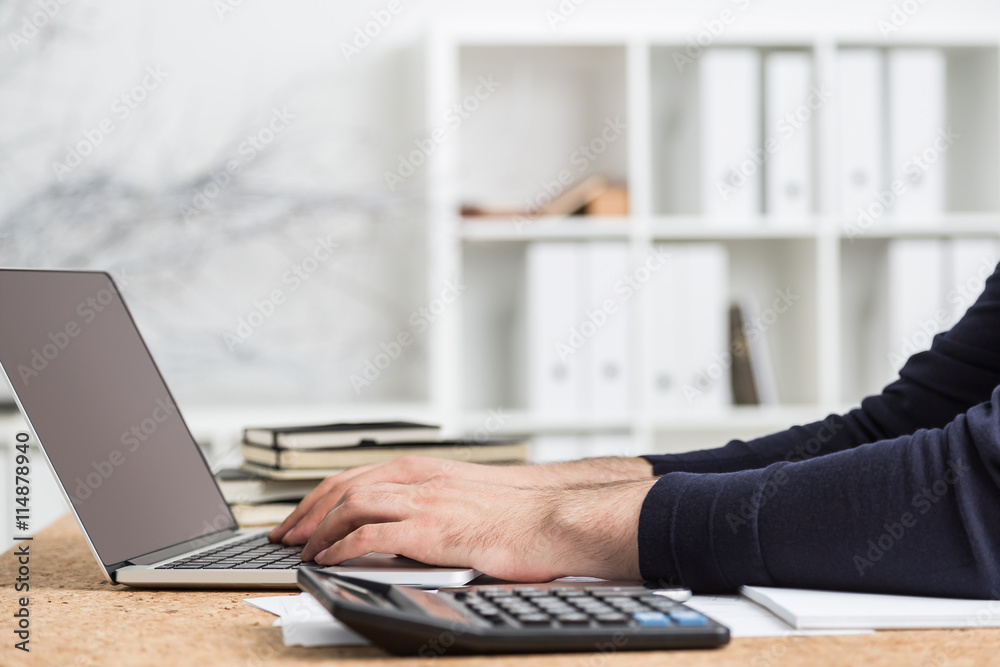 Accountant using mockup laptop Accountant using mockup laptop