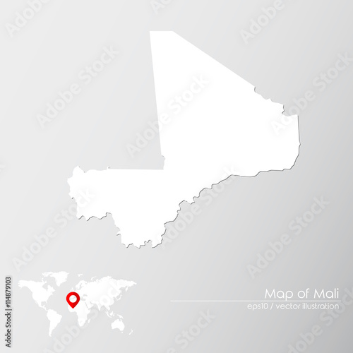 Vector map of Mali with world map infographic style.

