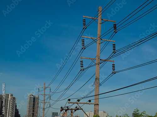 electric pole , Blue background..