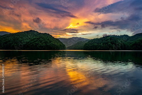 Mountain lake, scenic sunset, kentucky