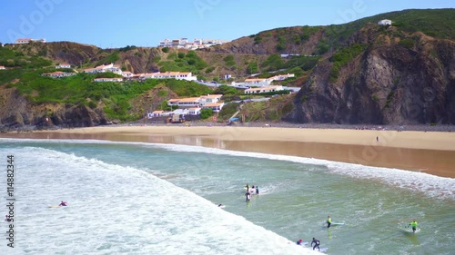 Aerial from surfing at Arifana in Portugal photo