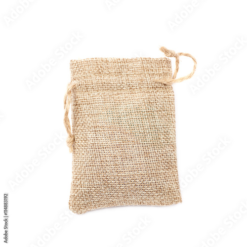 Tiny sackcloth bag isolated