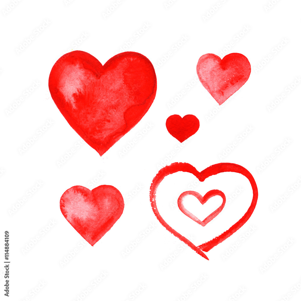 Love heart paint watercolour set on white background Love heart paint watercolour set on white background