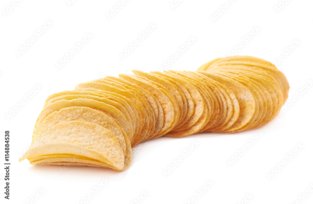 Stack of multiple potato chips isolated Stack of multiple potato chips isolated