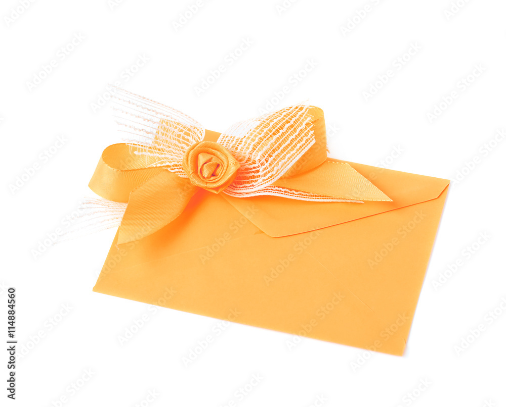 Paper envelope decorated with the bow Paper envelope decorated with the bow